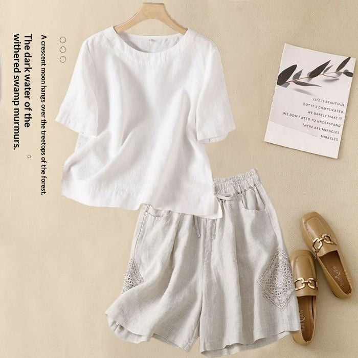 Loose Casual Elastic-waist Shorts Fashion Set