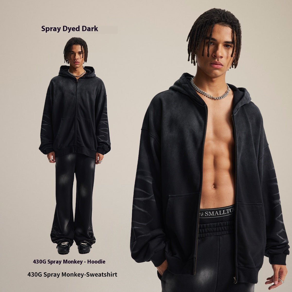 Hooded Suits Monkey Wash Washed And Worn Gradient Sweater Pants Men