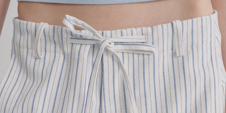 Striped Blue And White Drawstring Banana Pants