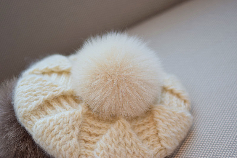 Knitted Fox Velvet Woolen Cap For Women