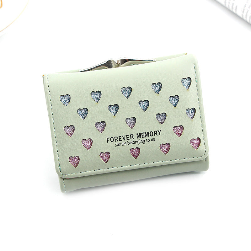 Womens Three-Fold Wallet With Hollowed-Out Heart Design