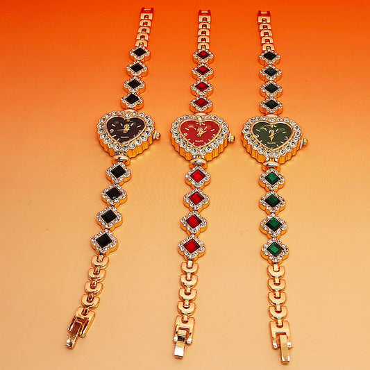 Fashion Love Shape Bracelet Watch Set Diamond Colored Heart Quartz Watch Women's Fashion Jewelry Set Valentine's Day Gift
