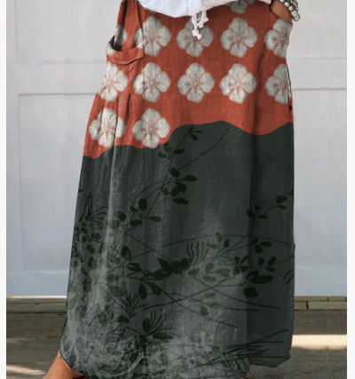 Independent Printed Skirt With Pockets