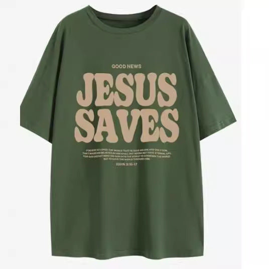 Personaliseret bomulds T-shirt med printet bogstaver og korte ærmer