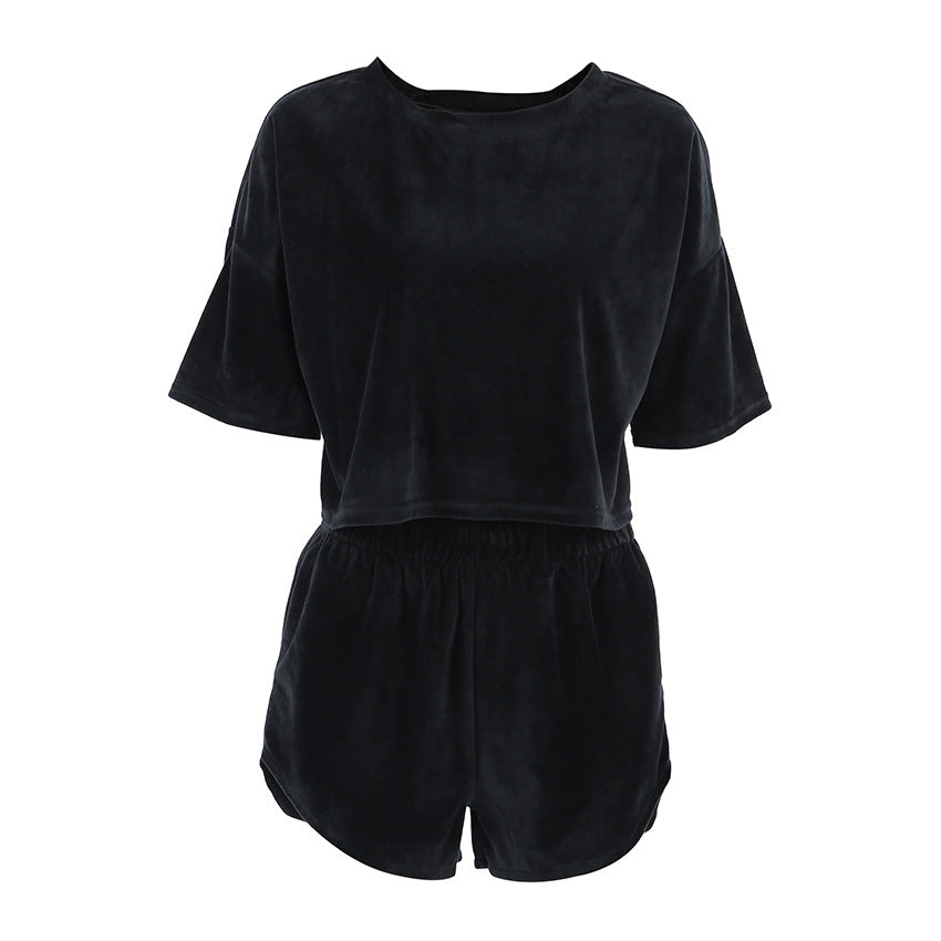 Summer Solid-color Cropped Top And Shorts Loungewear