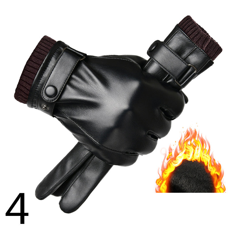 Men's Winter Riding Plus Velvet Thick Windproof Leather Gloves