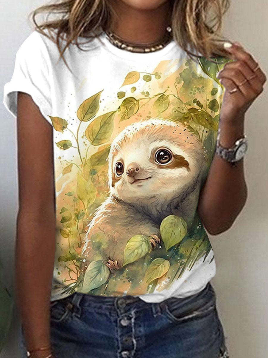 Cute Owl Pattern 3D Printed Round Neck Short Sleeve