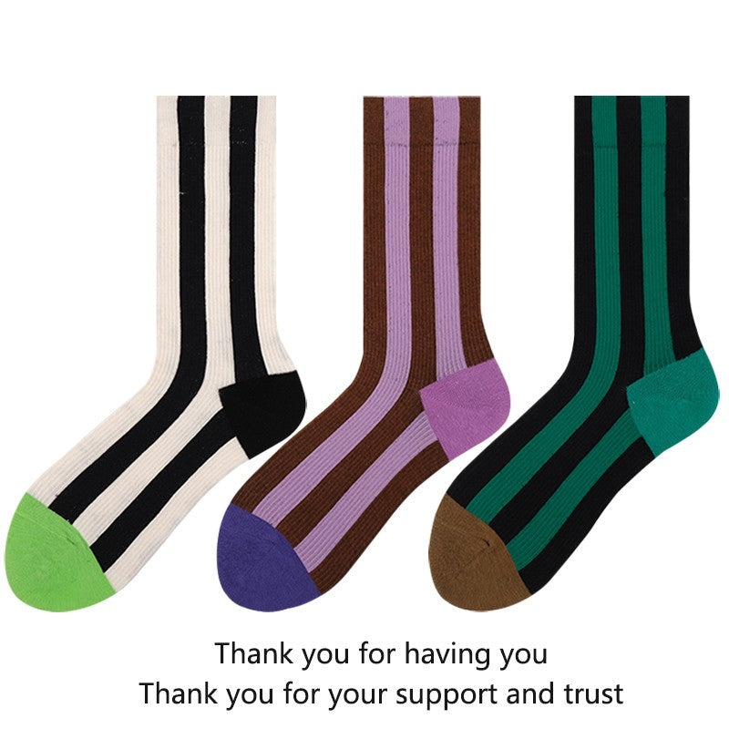 Contrast Striped Socks With Dopamine Color
