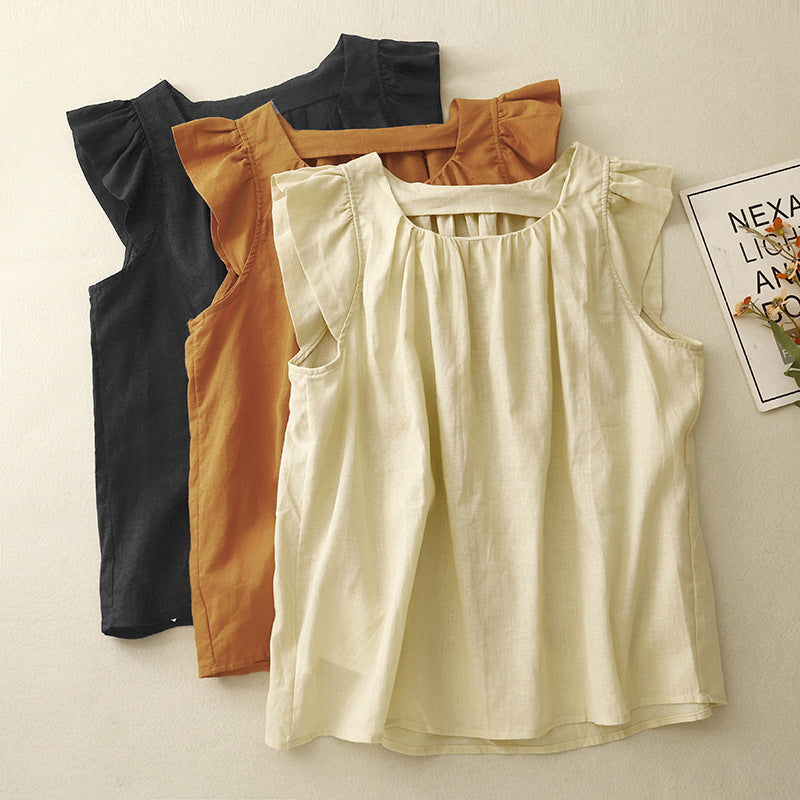 Womens Slimming Chic Cotton-Linen Short TopLittle Shirt