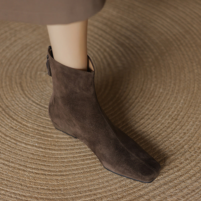 Womens Suede Leather Low-Heel Ankle Boots Genuine Leather Style Boots