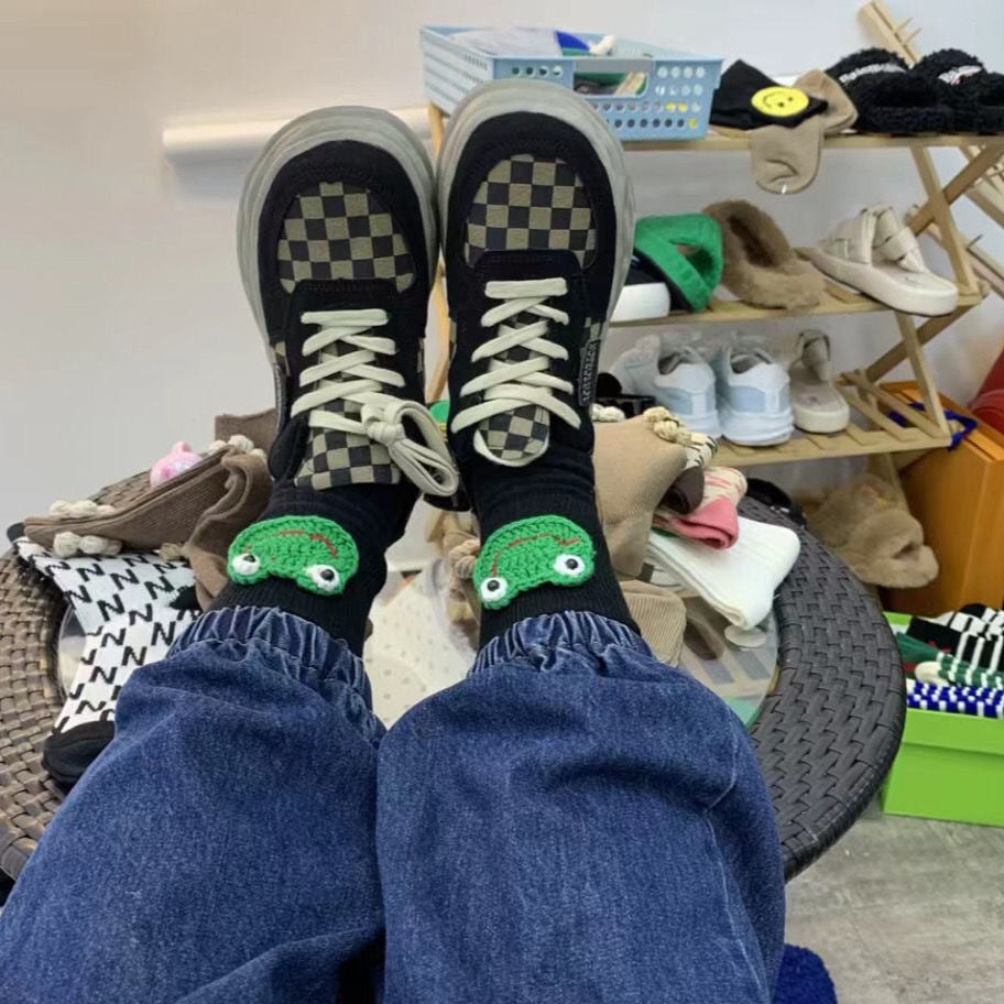Small Frog Women's Socks In The Tube Fashion Green Tide Frog Socks