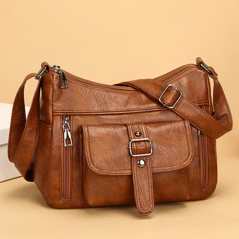 Retro Large Capacity Soft Authentic Leather Tactile Feel Shoulder Messenger Bag