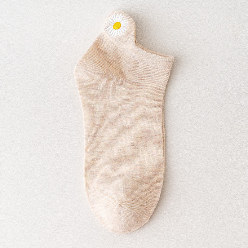 Solid Color Embroidery Simple All-match Korean Fashion Short Tube Cotton Socks