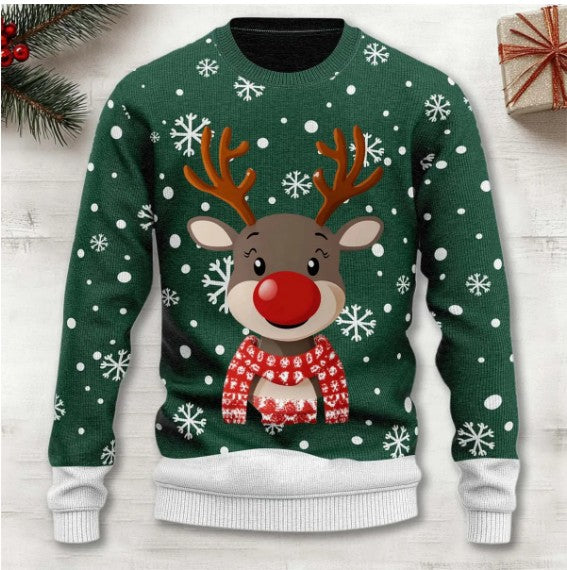3D Digital Printing Series Thick Needle Pull Strip Crew Neck Pullover Sweatshirt