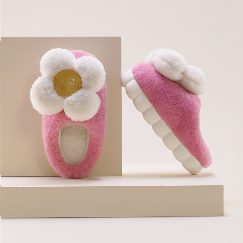 Winter Flower Cotton Slippers Women's Thick Soles Cute Plus Velvet To Keep Warm