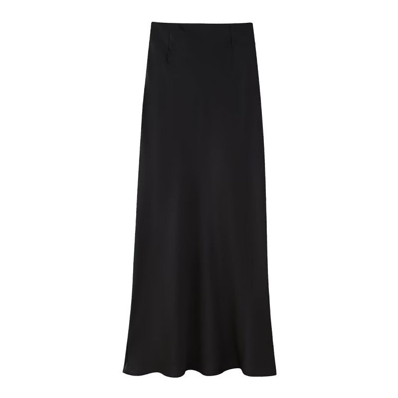 Women's Fashion Casual Pure Color All-matching High Waist Satin Skirt