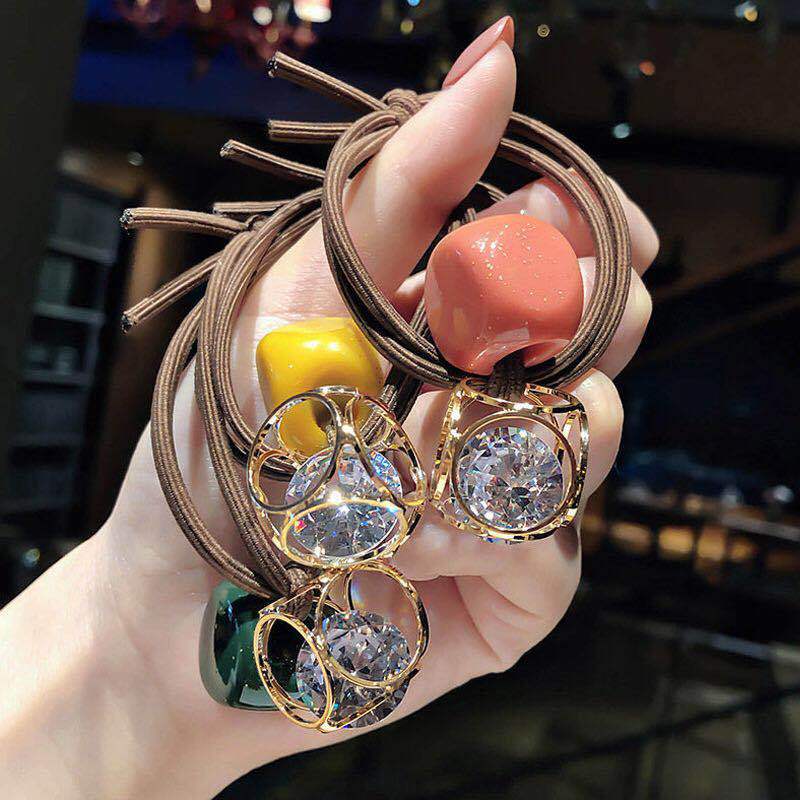 Cherry Hair Tie Hollow Rhinestone Head Rope