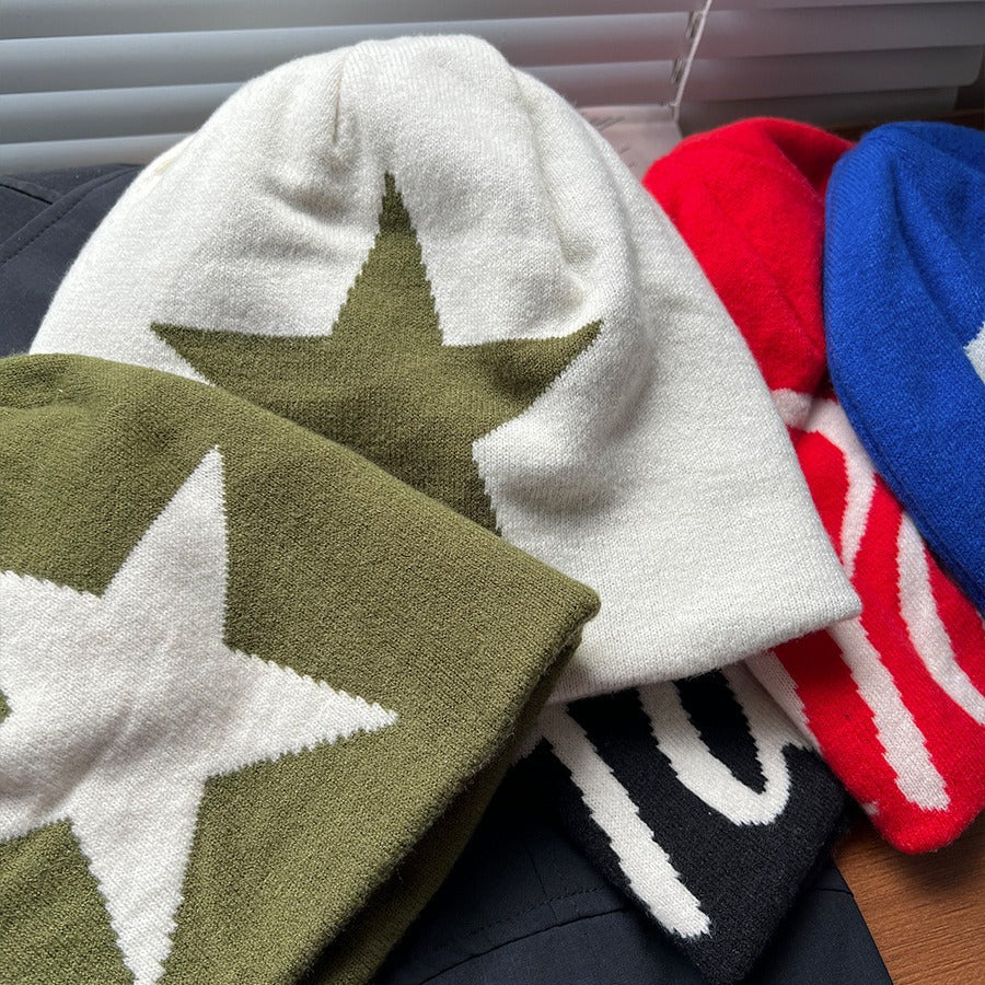 American Street Sleeve Cap Thick Double Layer Beanie Hat