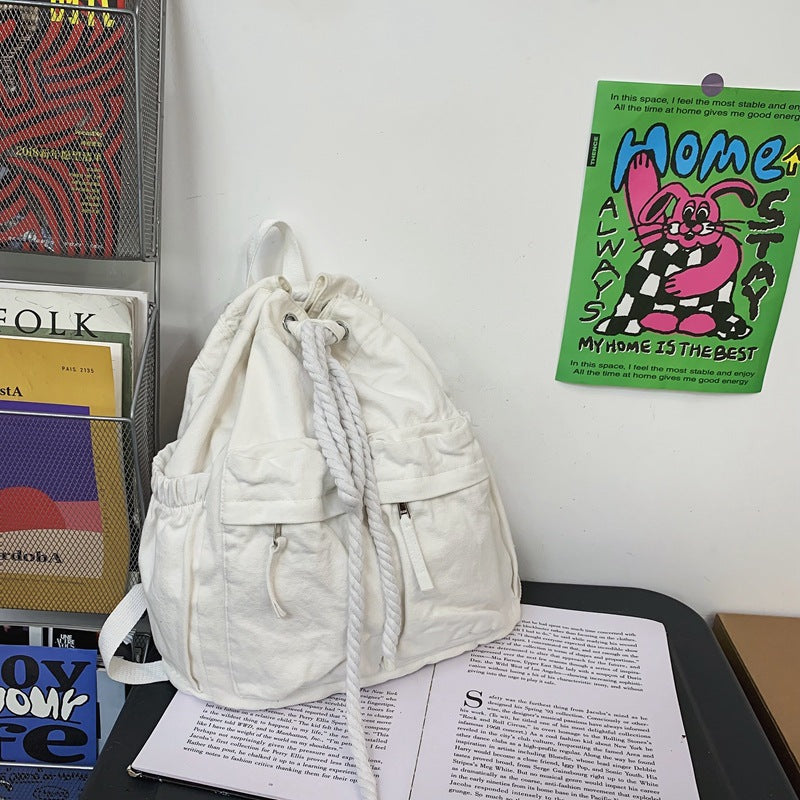 Backpack Canvas Drawstring Backpack Simple Travel Large Capacity Computer Bag
