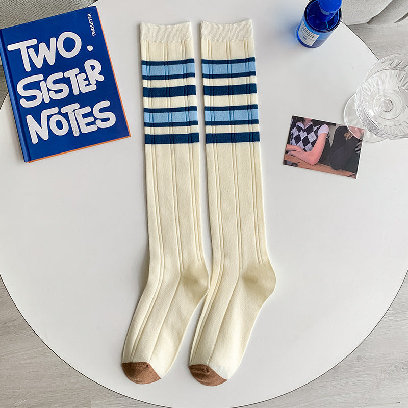 Striped Calf Socks For Female Japanese College Style