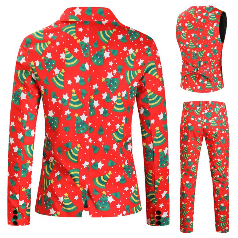 Men's One Button Printed Suit Christmas Casual Suit