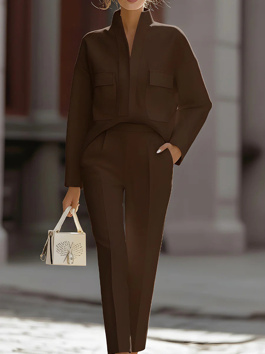 Stylish Urban Commuter Pocketed Top And Pants Set