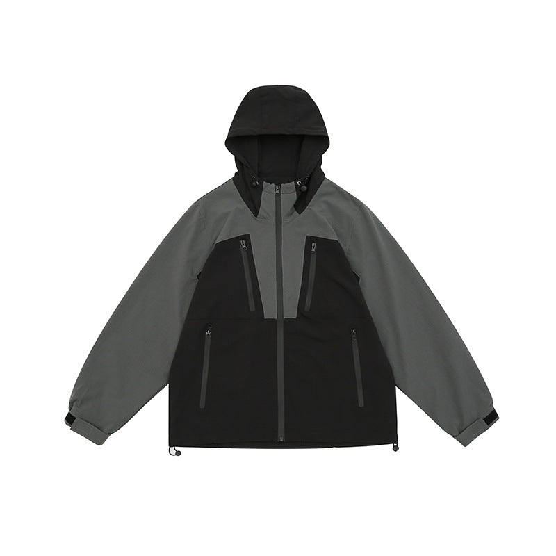 Men's Fashion Retro Color Matching Outdoor Sports Hooded Shell Jacket