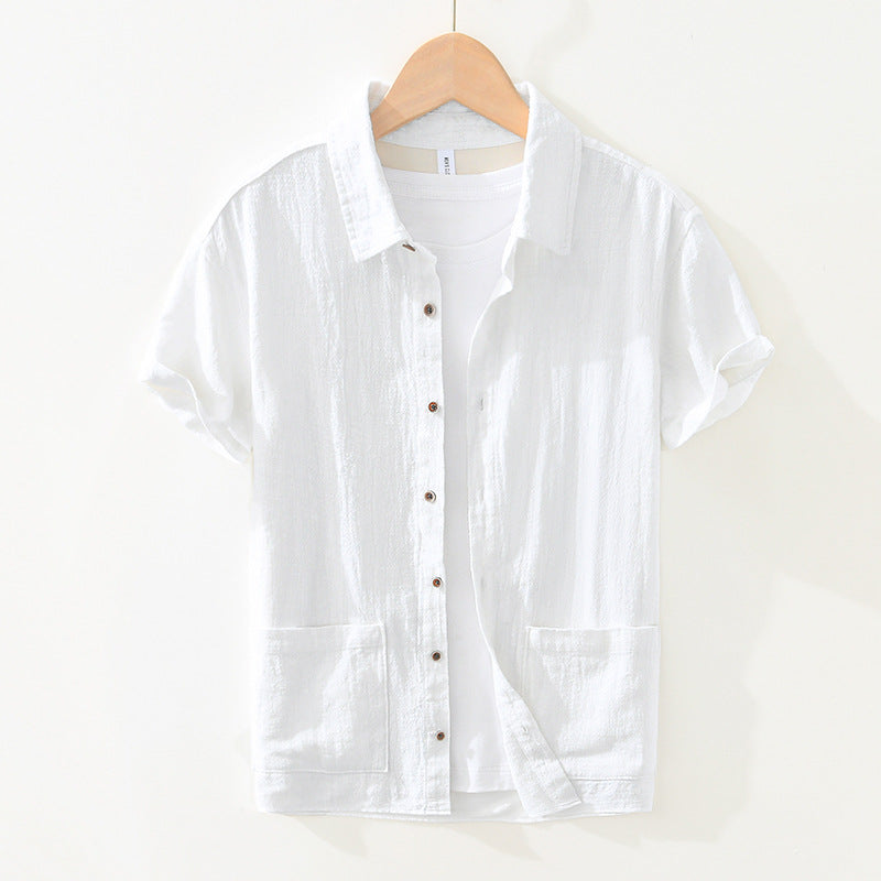 Breathable Cotton Linen Ramie Shirt Lapel Short Sleeve