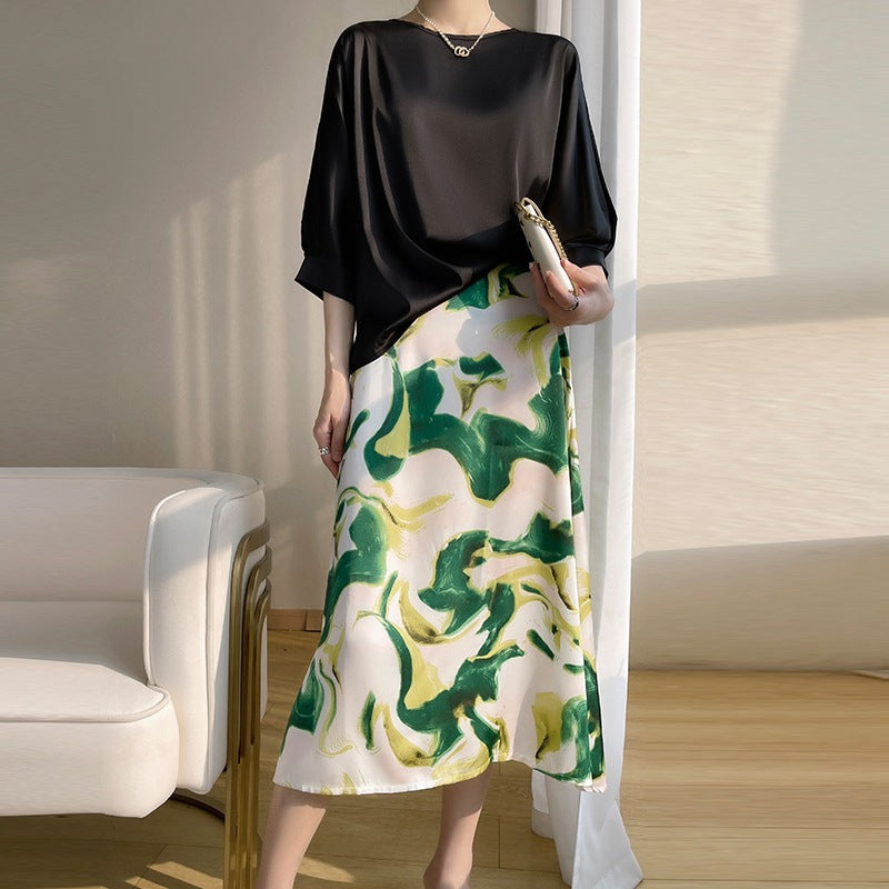 Dame Rund Hals Morbærsilke Løs Satin Kort Is-silke T-shirt Top