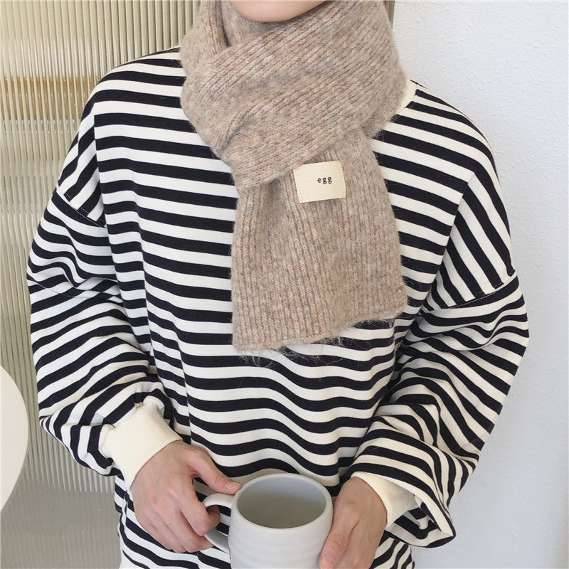 Fashion Solid Color Wool Knitted Small Scarf Women