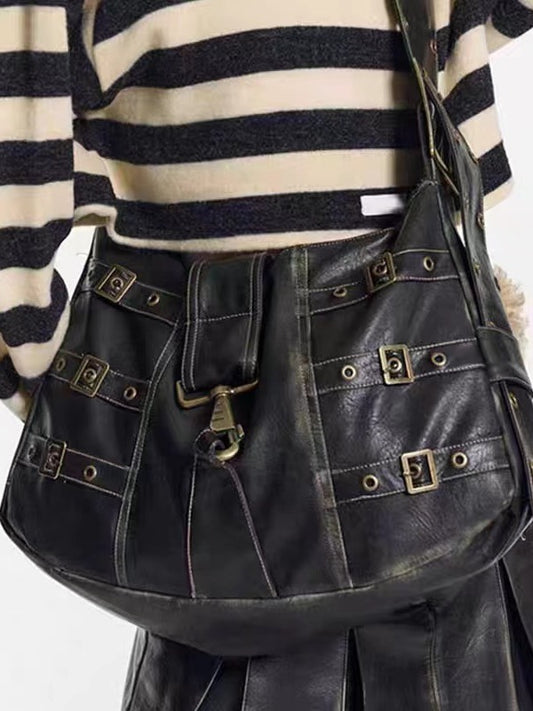 Tote Underarm Shoulder Portable Retro Large Capacity Commuter Black Bag