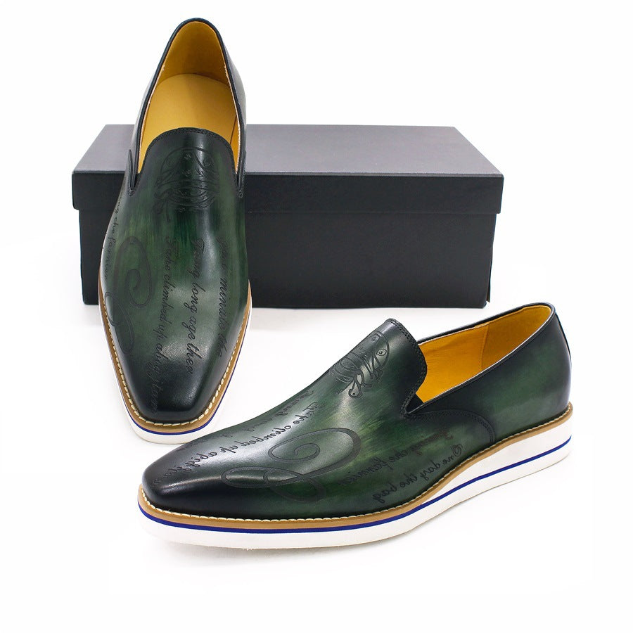 Men's Leather Shoes Casual Green Fashionable And Comfortable
