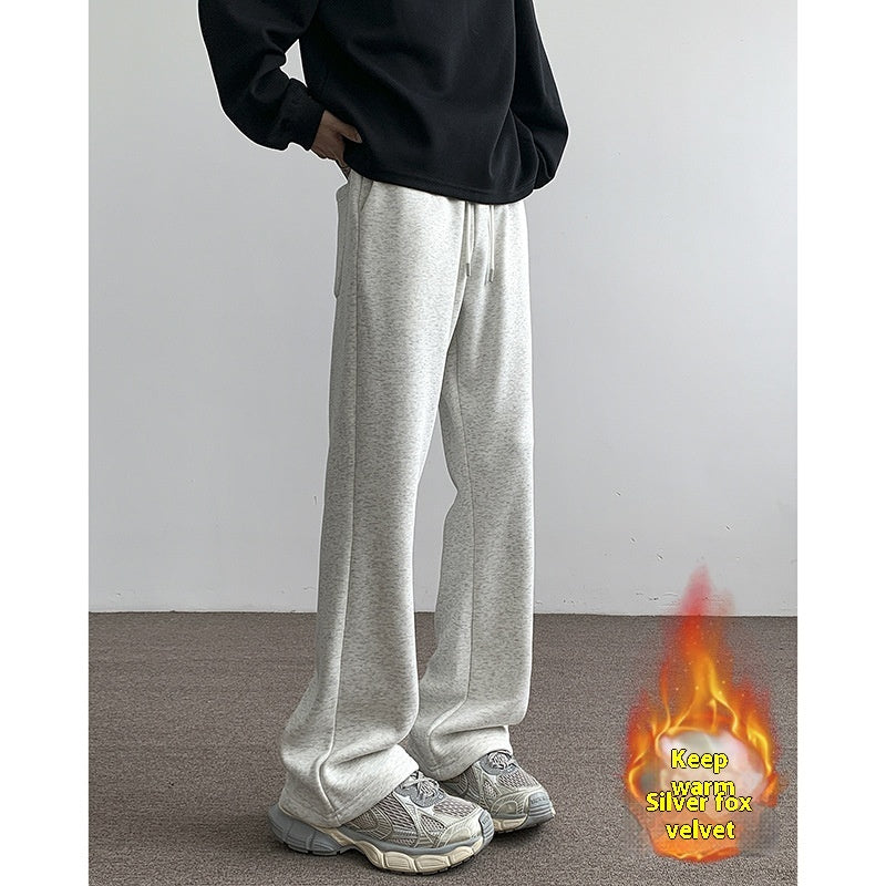 Loose Velvet Thickened Gray Knit Casual Pants
