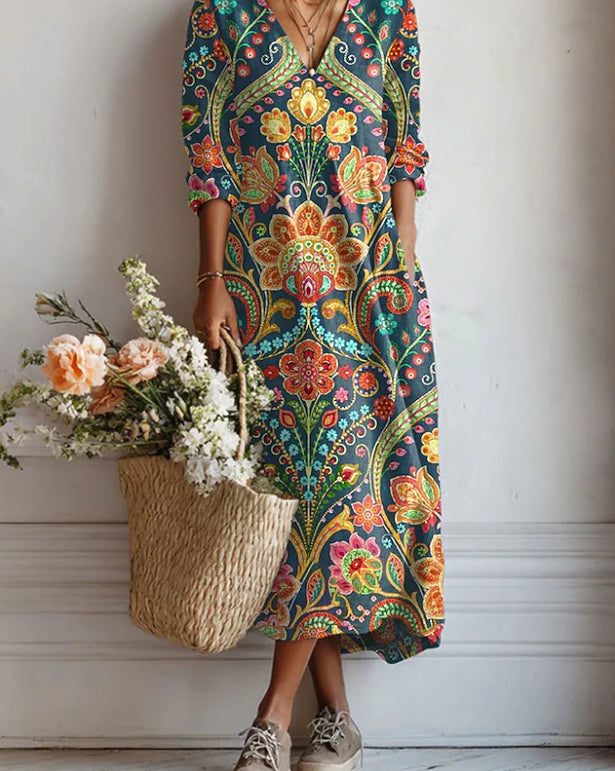 Women's Loose-fitting Fashion V-neck Printed Dress
