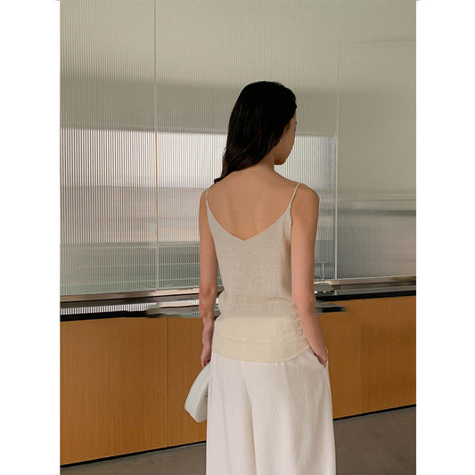 Temperament And Thin Lace Stitching Single Wear Knitted Vneck Suspender