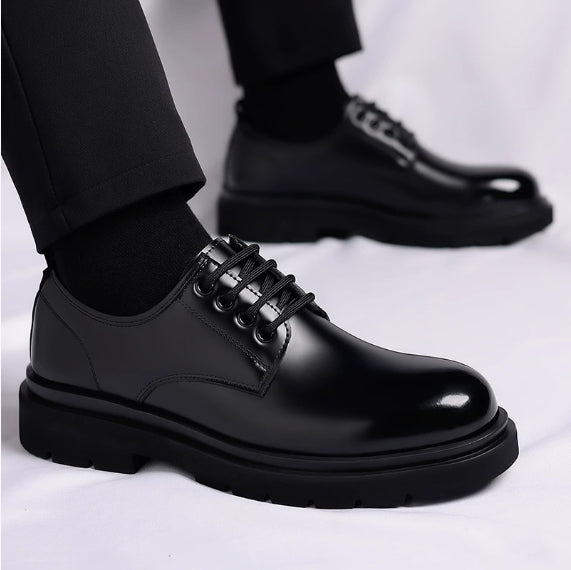 Men's British-style Thick-soled Korean-style Black Leather Shoes