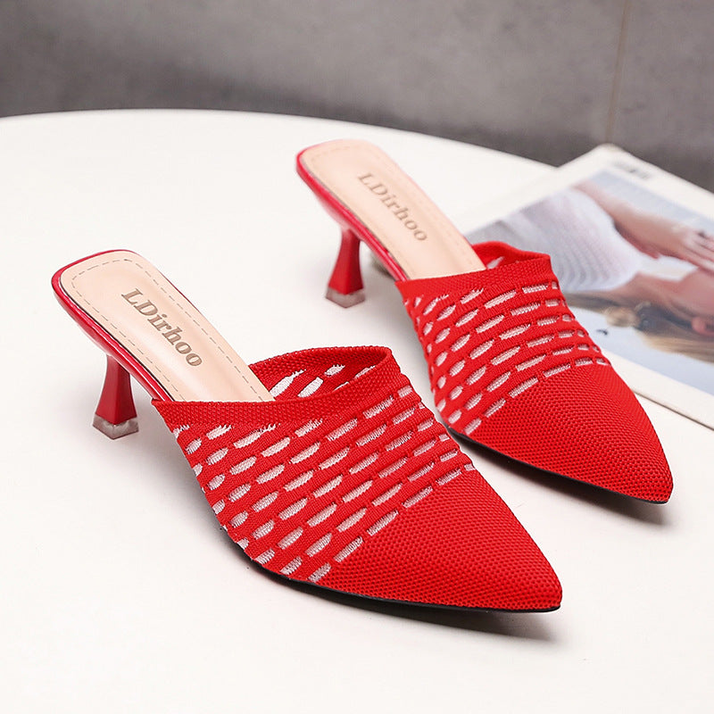Summer New Woolen Women's Shoes Baotou Half-drag Women's Mid-heel Stiletto