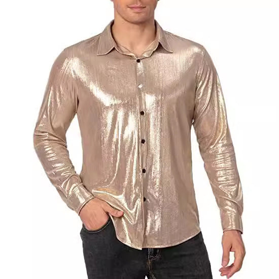 Men's Formal Solid Color Casual Sequin Button-up Shirt