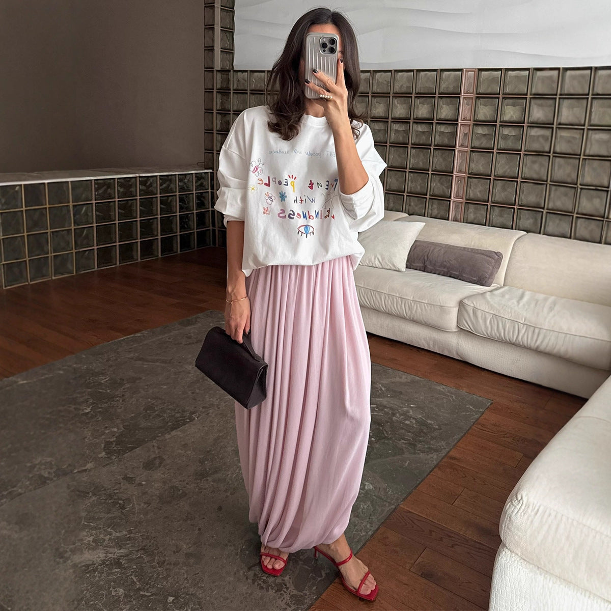 New Stylish Street-Ready Tulip Pleated Draped Split Midi Skirt