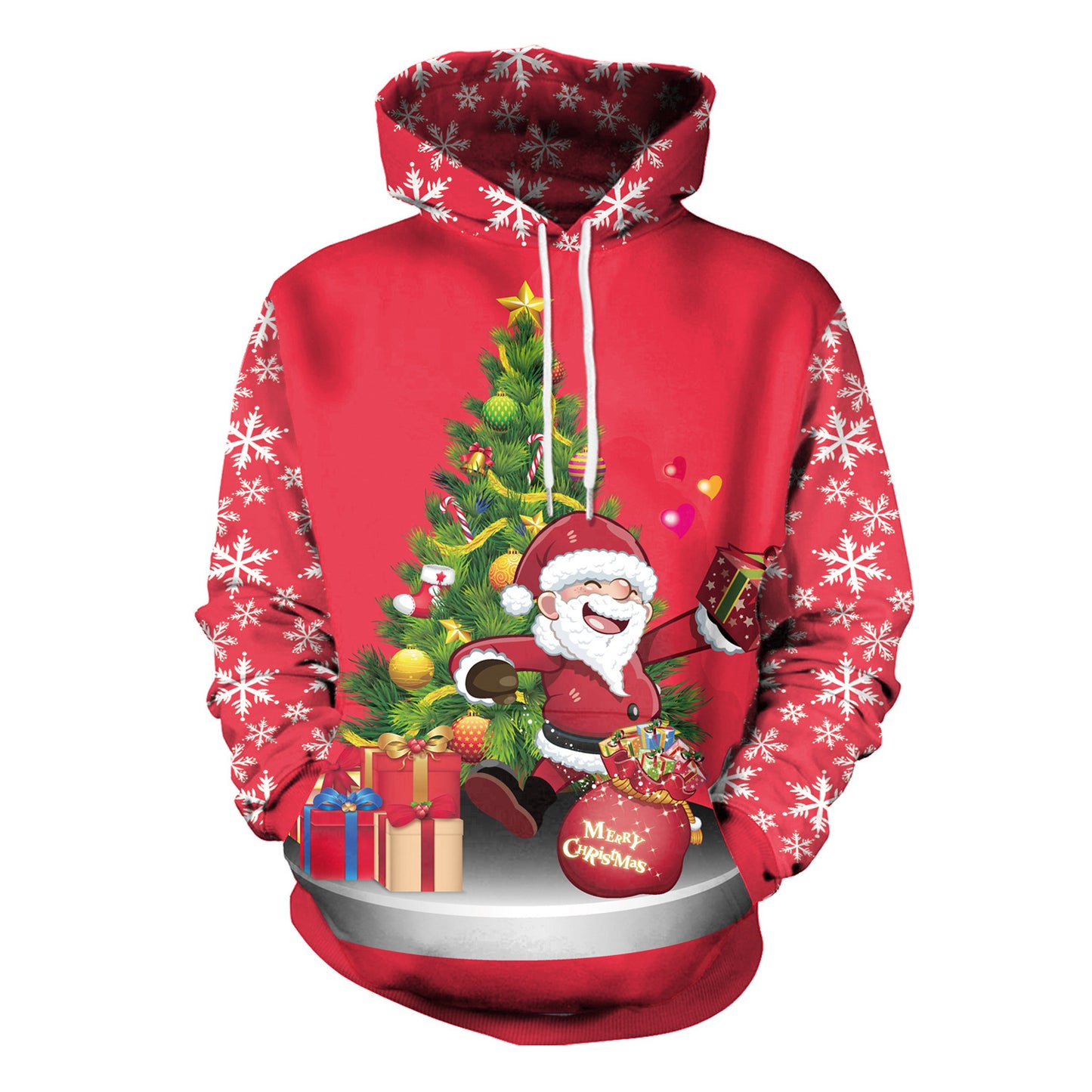 Dame jule løs alsidig hætte sweatshirt med kreativt digitalprint