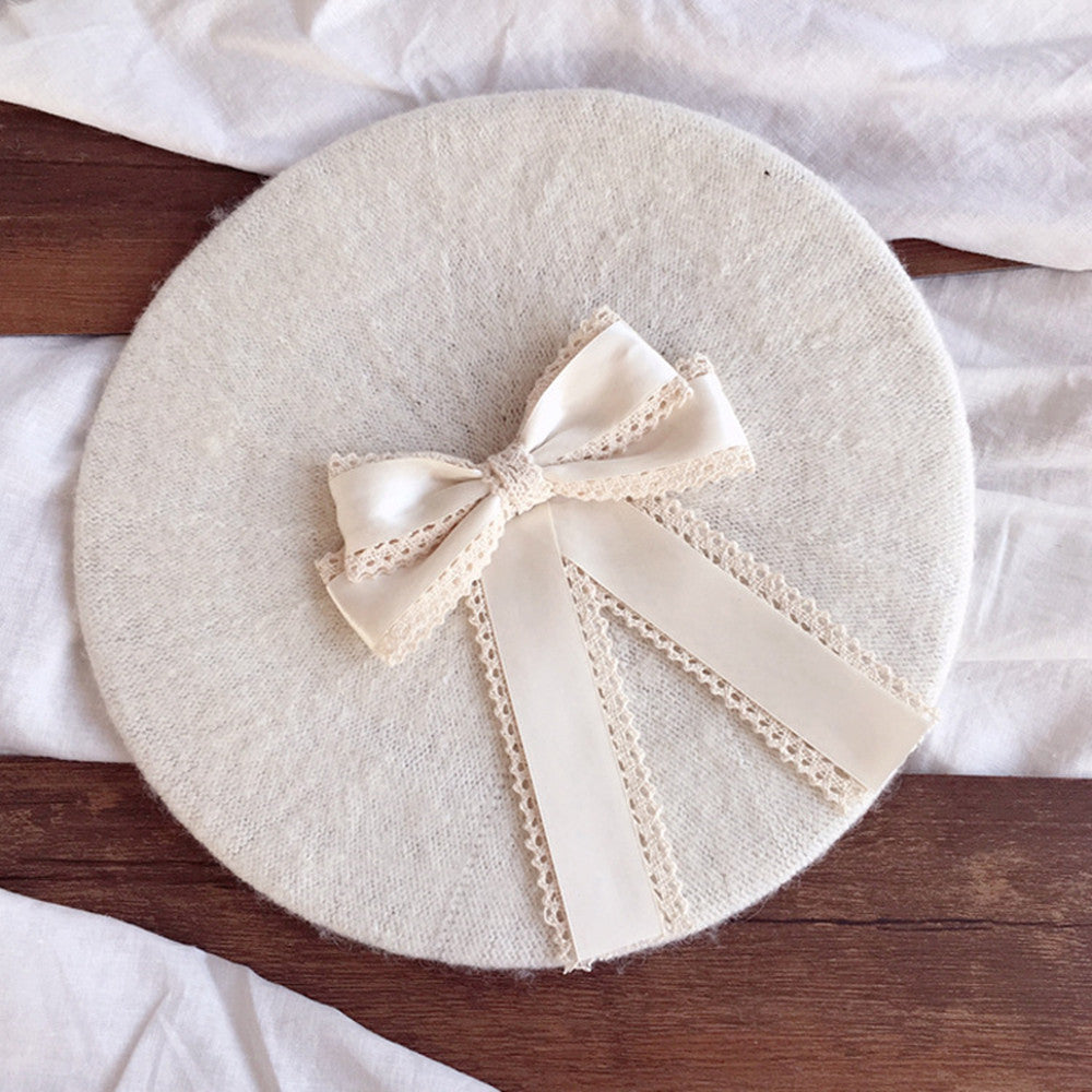 Woolen Bow Vintage Round Beret Hat