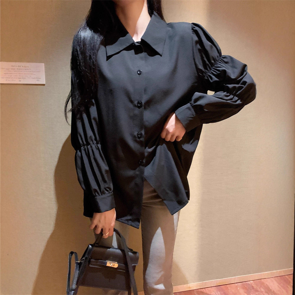 French Style Retro Design Niche Chic Bubble Long Sleeve Tops Shirt Female