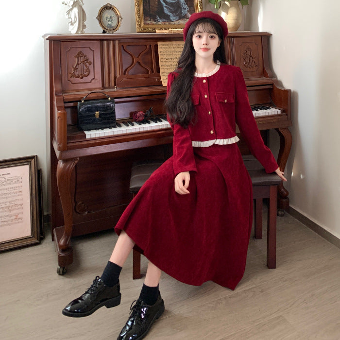 Small Chanel-style Corduroy Skirt Two-piece Set For Women