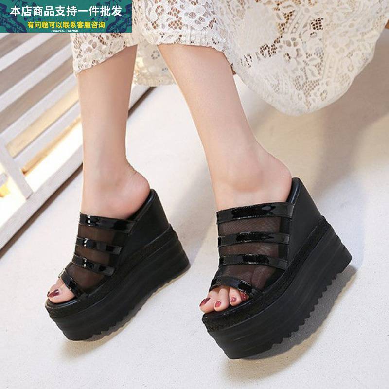 Platform Sandals And Slippers With Wedge Heel And Rhinestones