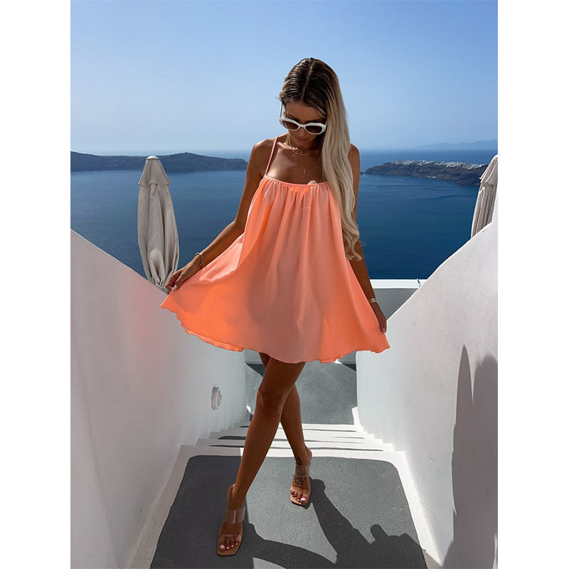 Women's Solid Color Round Neck Sleeveless Loose Strap Dress