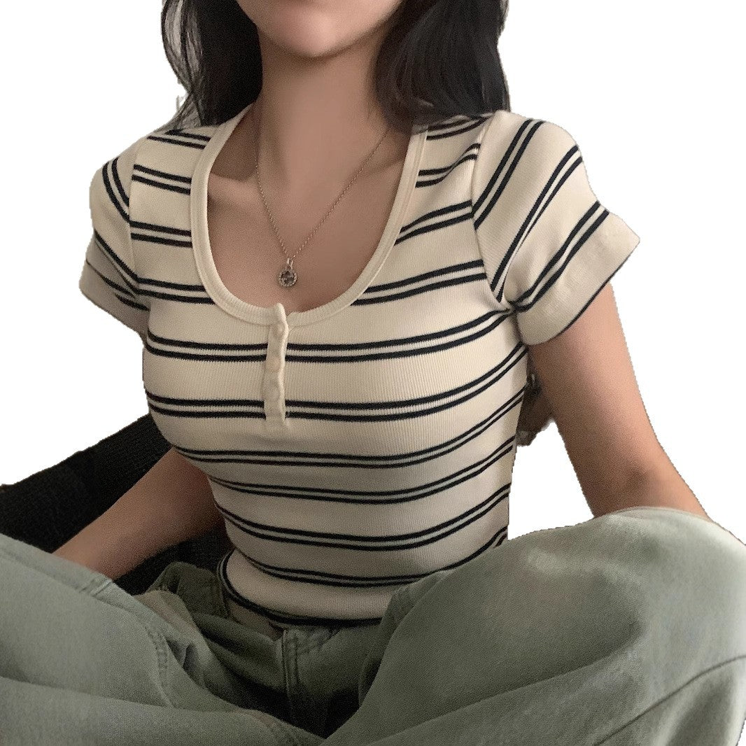 Korean Simple Casual Elegant Slimming Hot Girl Top