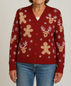 Womens Printed Drop-Shoulder Cardigan Sweater