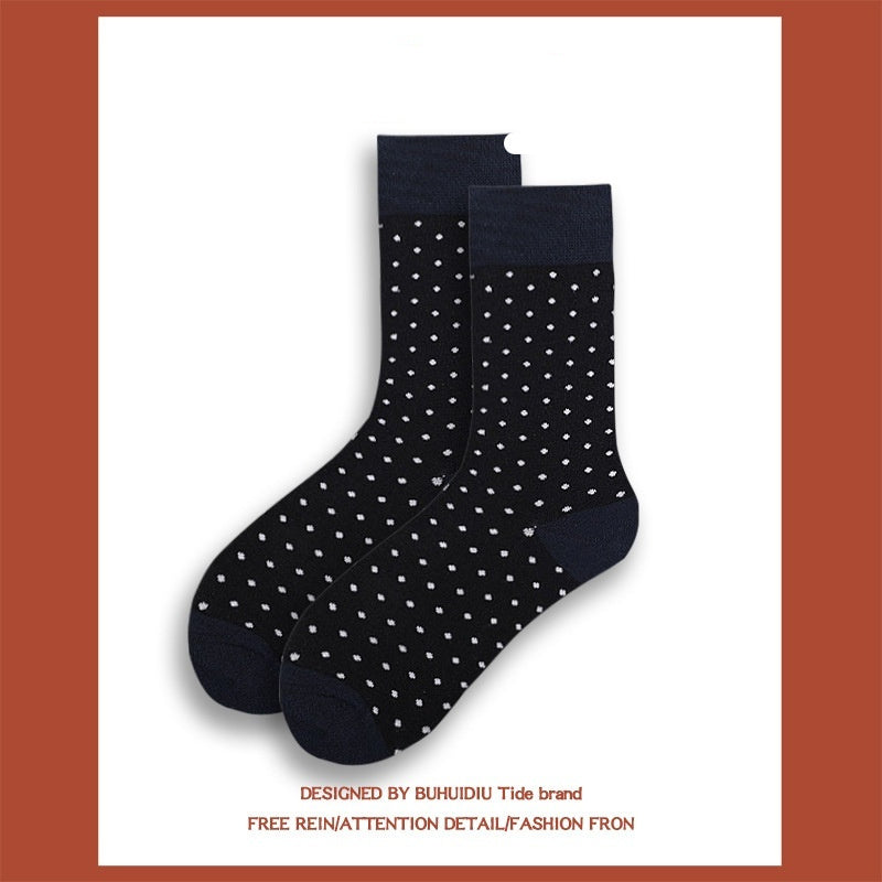 Japanese-style Retro Artistic Personality Black And White Stripes Polka Dot Mid-calf Length Socks