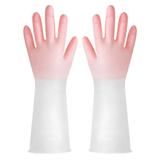 Dishwashing Gloves In Translucent White Made From Cleaning-grade Rubber With A Non-slip Design