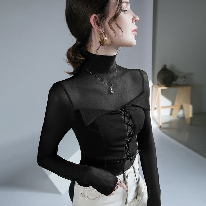 Women's Design Mesh Patchwork Top Bottoming Shirt